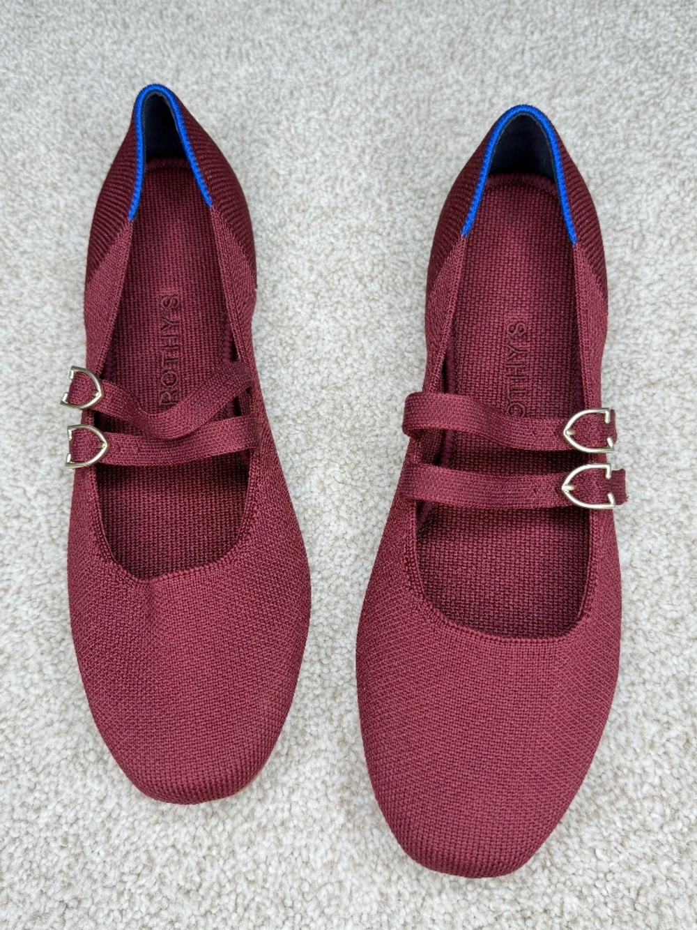 Rothy’s The Double Buckle Mary Jane Flats Shoes Cabernet 8